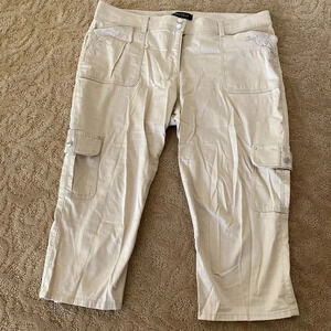 Whbm cargo crop pedal pusher pants 12 khaki tan embroidered